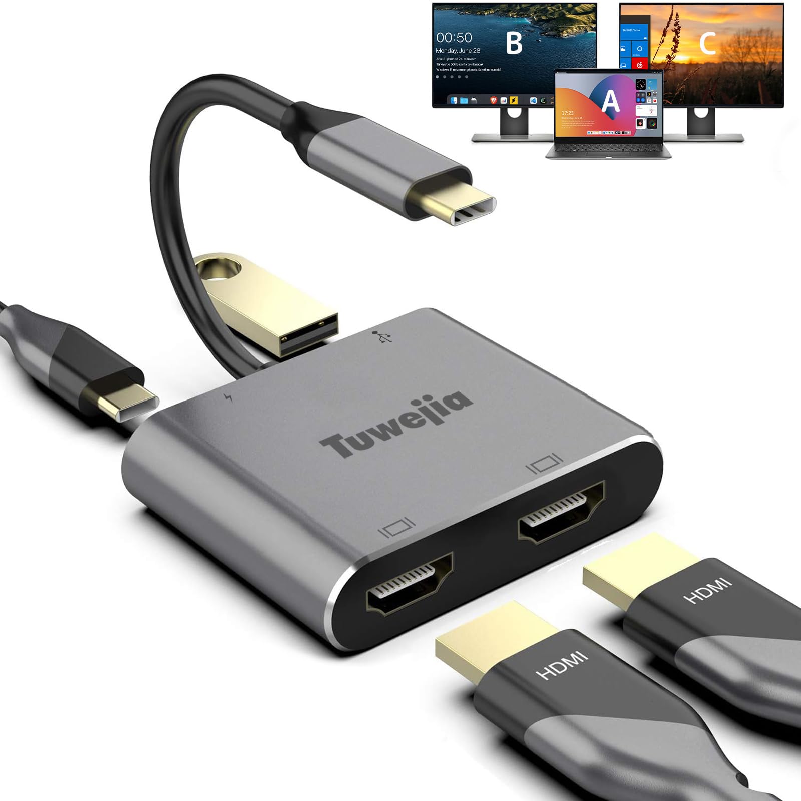 Amazon.co.jp: USB C デュアル HDMI 分配器 拡張【3年間品質保証