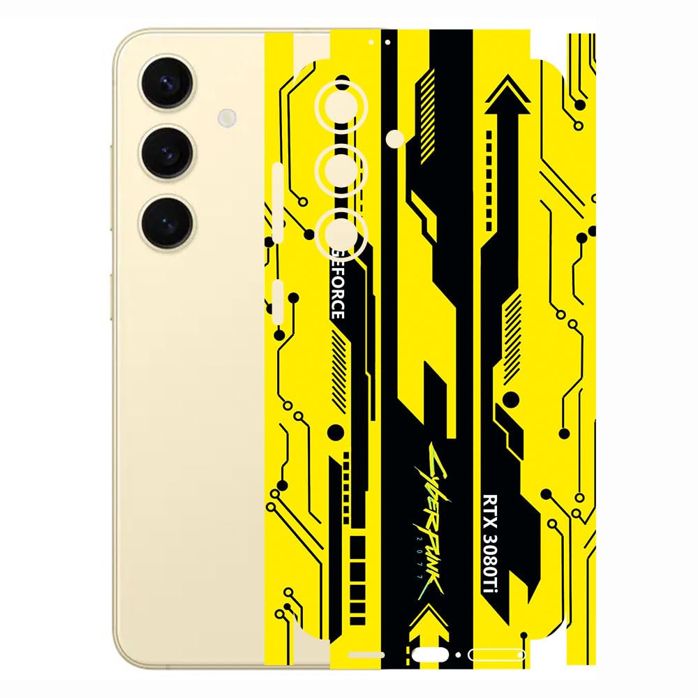 AtOdds - Full Body Back Screen Guard Protector Film - Lamination Wrap Skin Sticker Compatible with Samsung Galaxy S24 Plus | Scratchproof Matte Finish (Design - Yellow Cyberpunk)