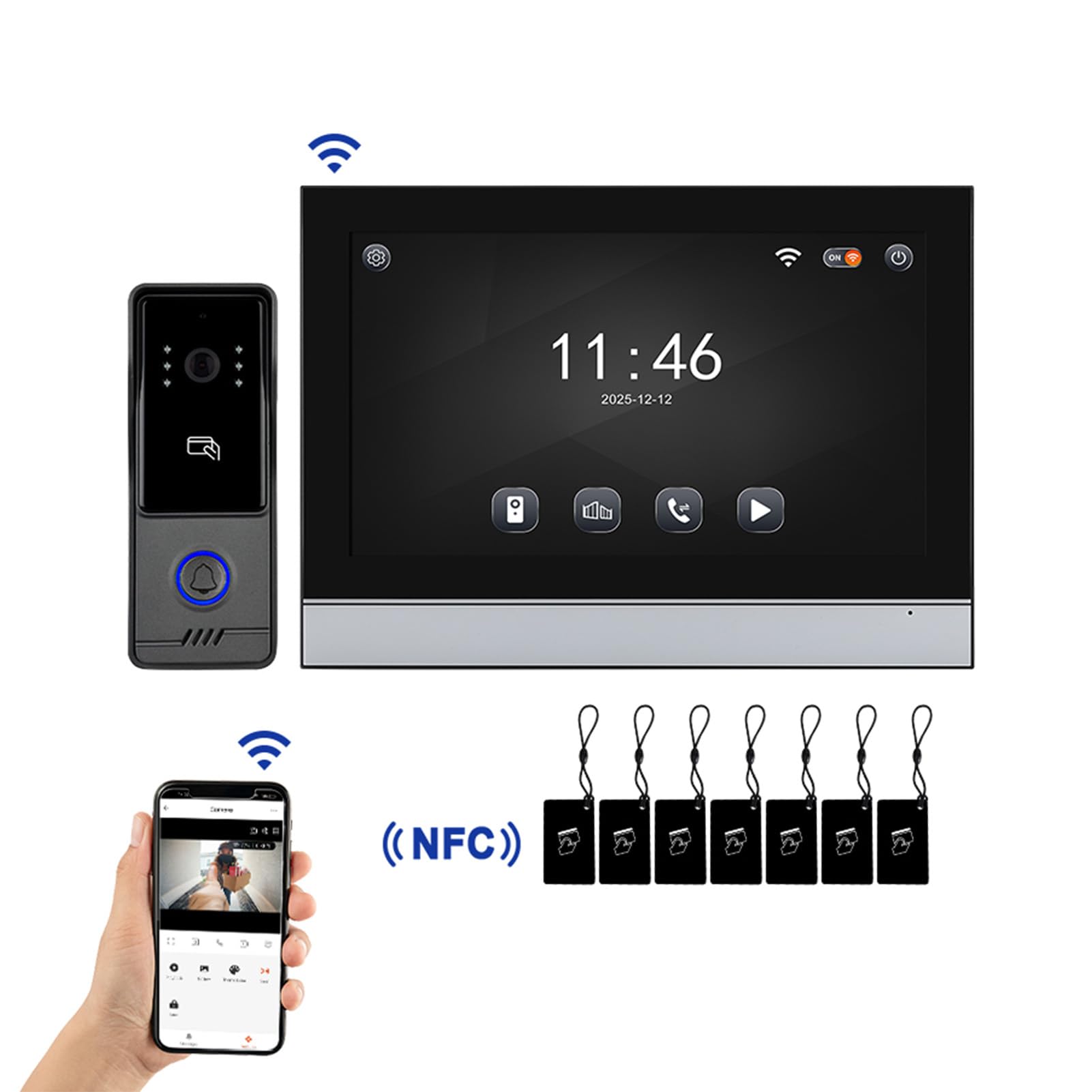 Videocitofono Cablato 10 Pollici, Telecamera Campanello 2K con Rilevamento del Movimento per Visione Notturna Audio Bidirezionale Sblocco Remoto per Appartamento (Spina UE 100-240 V)