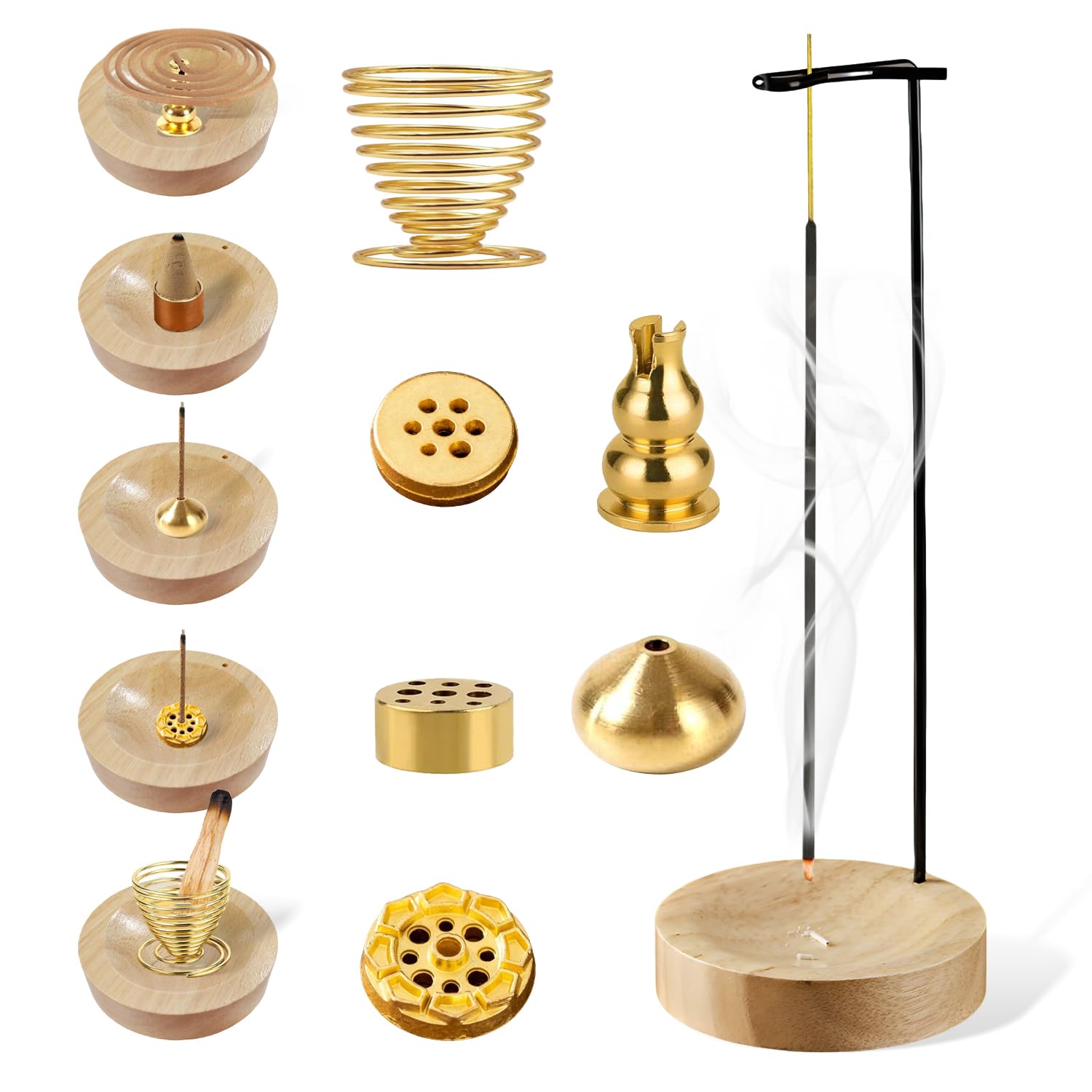 Porta Incenso 7 in 1, Porta Incenso per Bastoncini Capovolto con Base in Legno Rimovibile, Porta Incenso con Bobina Cono per Adatto a Casa, Meditazione, Yoga, Ufficio Decorazione