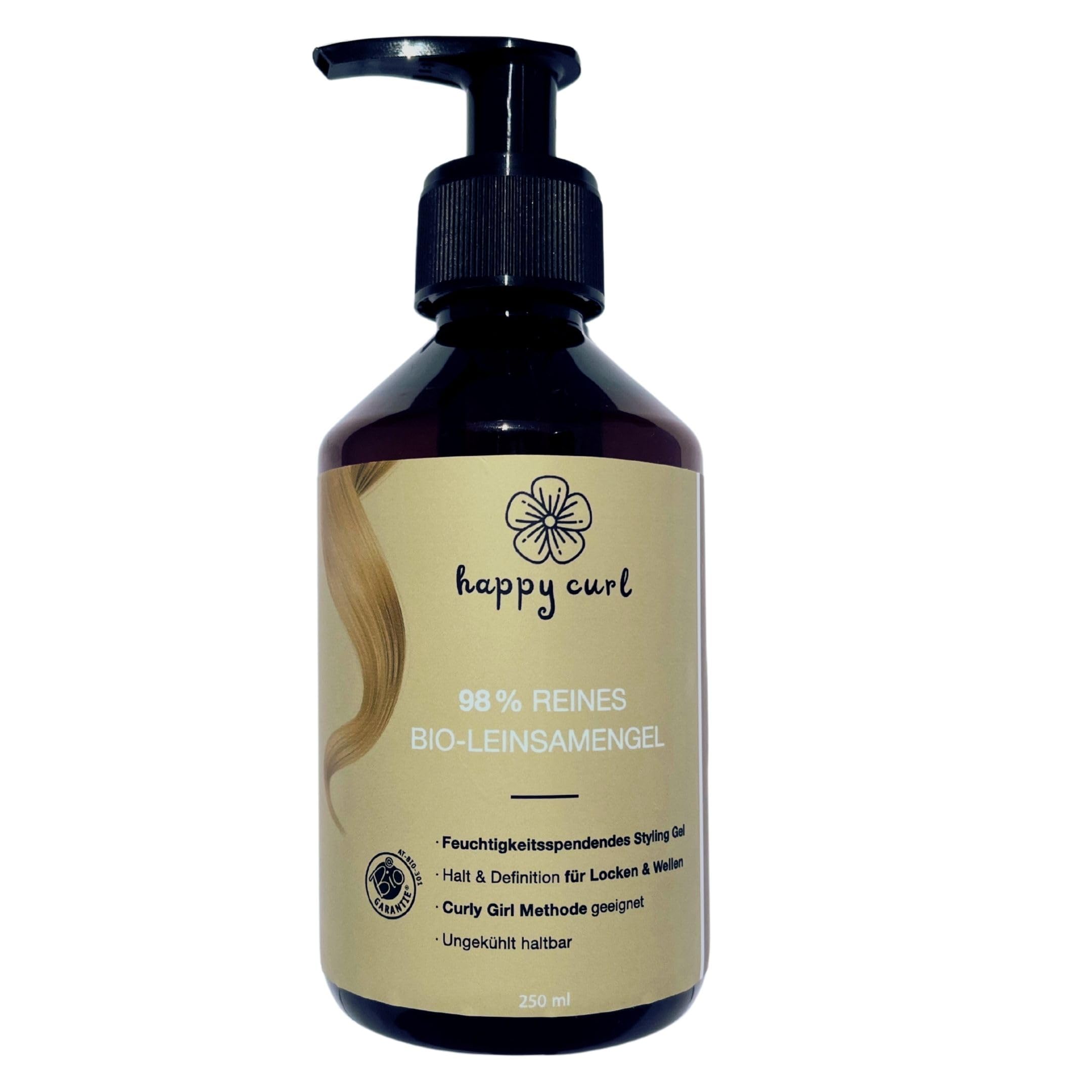 Happy Curl 98% reines Leinsamengel für Haare & Locken Anti Frizz Lockengel Naturlocken, Scrunch Gel Curl Gel, Bio Styling Gel