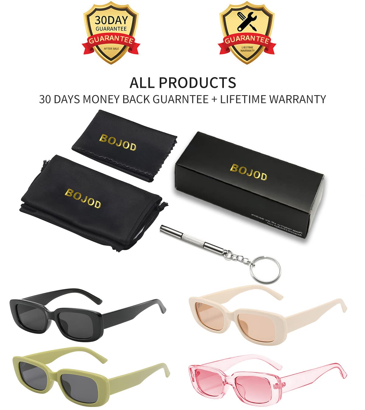 BOJOD Rectangle Sunglasses for Women Retro Fashion Sunglasses UV 400 Protection Square Frame Eyewear