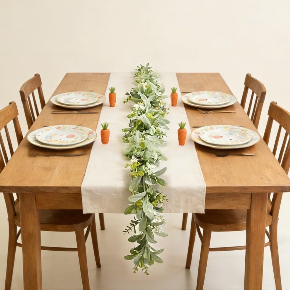 EasyByMall Ghirlanda artificiale di eucalipto con orecchie di coniglio, 180 cm, realistica, ghirlanda di fiori finti per decorazioni pasquali e feste di nozze