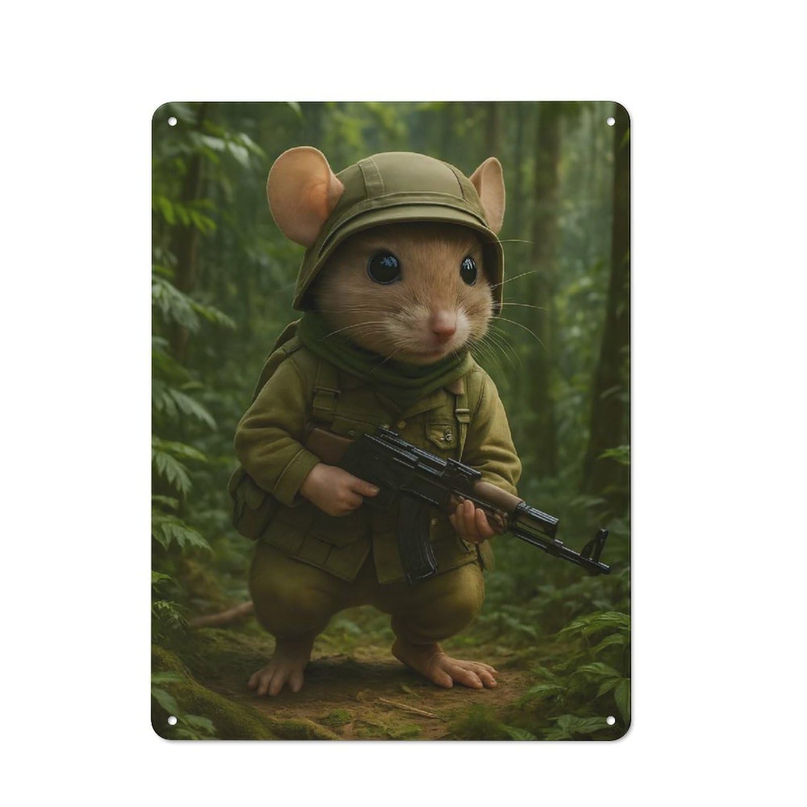 Junmoney Mouse Soldier In Jungle Tin Sign With Design 40X30cm, Weathered Look Industrial Wall Art For Workshop, Basement, Shed Or Games Room