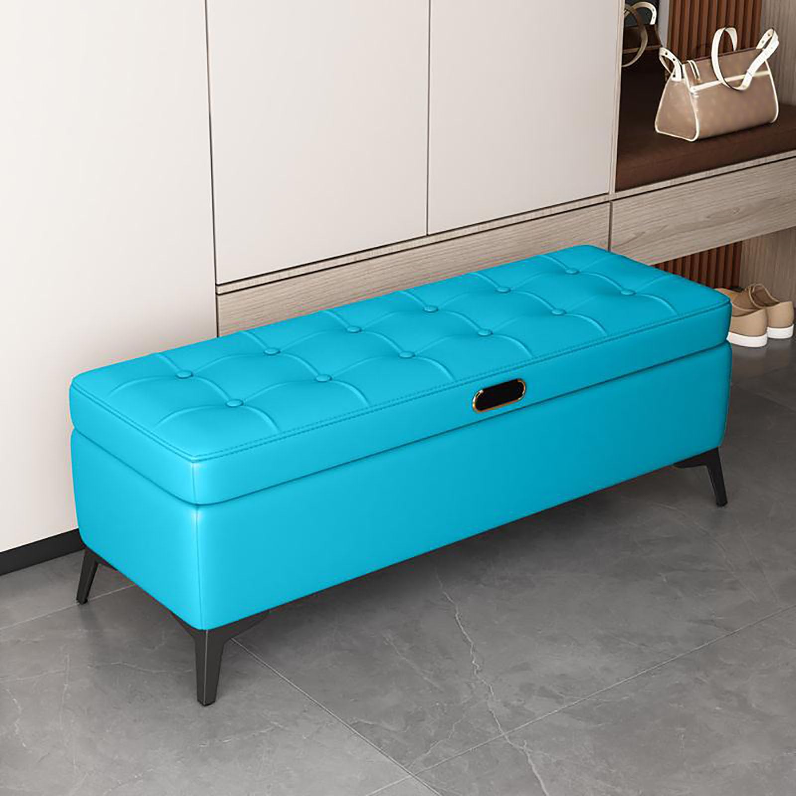 MSHGSKU Modern Upholstered Storage Bench for Bedroom & Entryway Sky Blue Ottoman with Wood Frame Shoe Rack & Foot Rest Perfect for Living Room & Hallway (160x40x40CM)