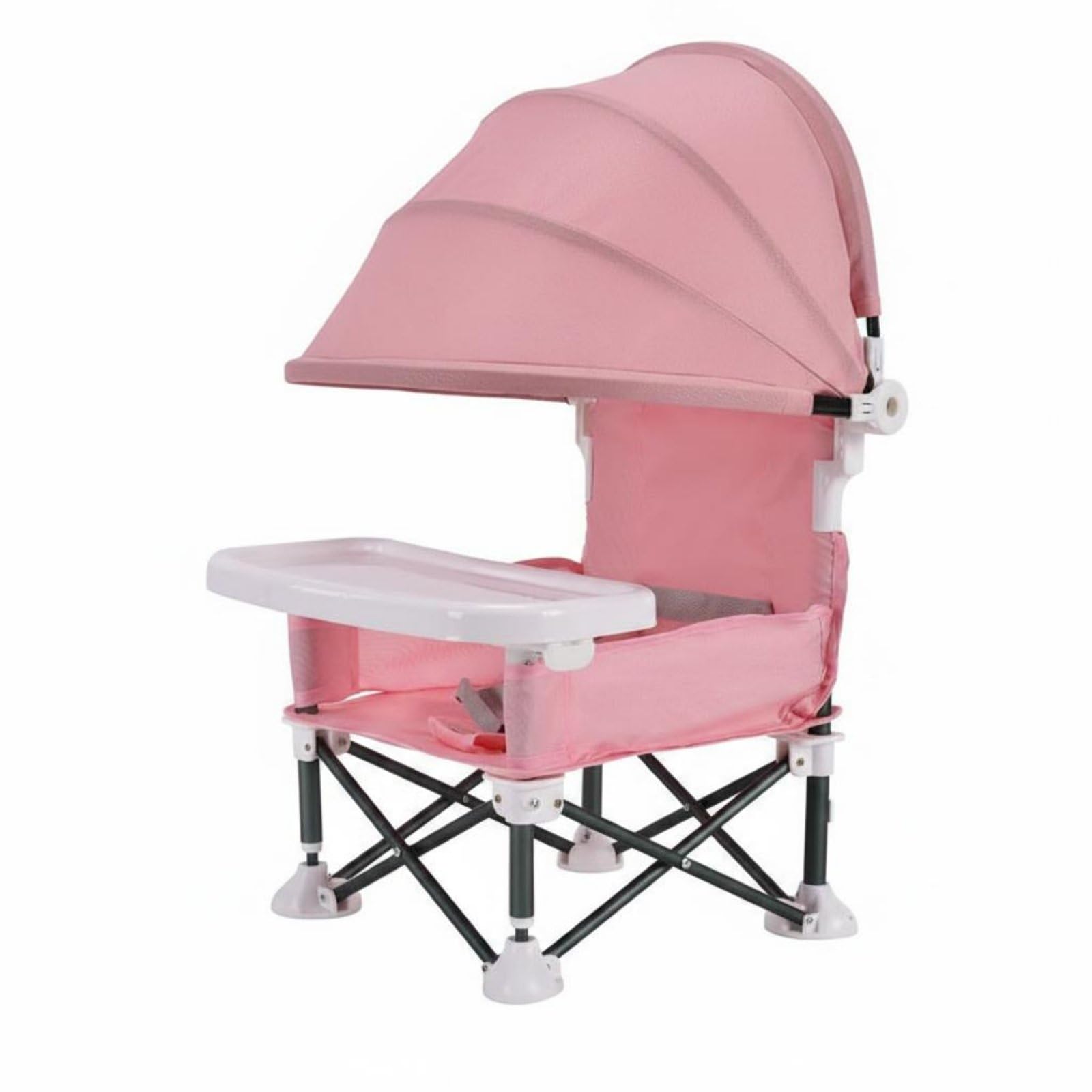 Foldable Baby Feeding Chair with Canopy Lightweight Folding Toddler Seat with Tray 5-Point Safety Harness Portable Baby High Chair Anti-Tip Design for Babies-image-42