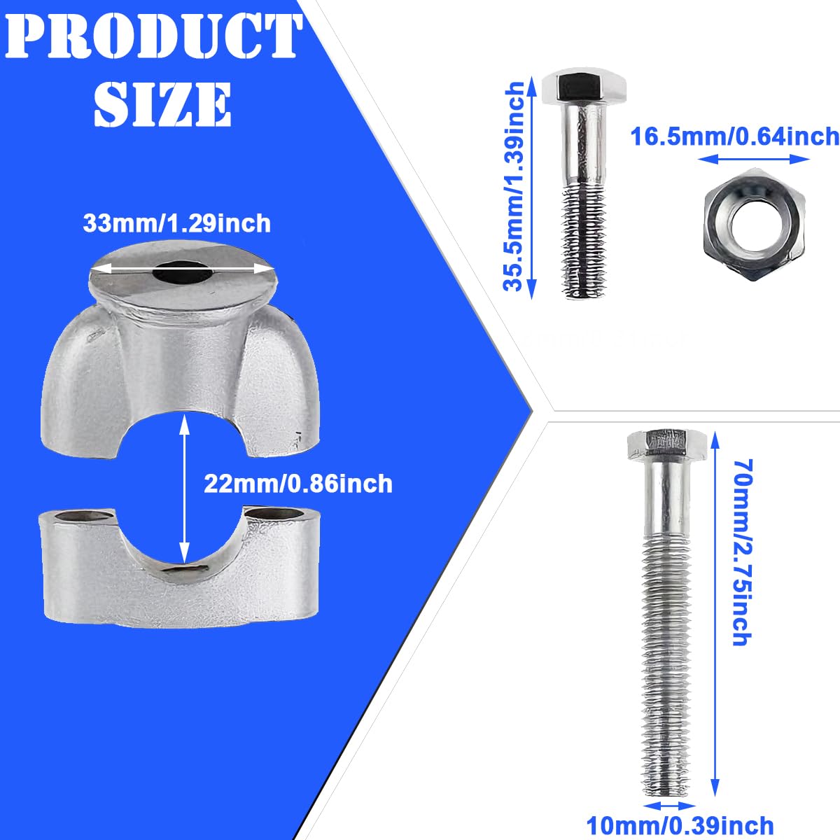 ZAMDOE Elevadores de Manillar de Motocicleta de 7/8" (22 mm), Abrazadera Universal de Montaje para manillares, Adaptador para elevadores de Manillar de Motocicleta, Motocross, ATV, Todoterreno