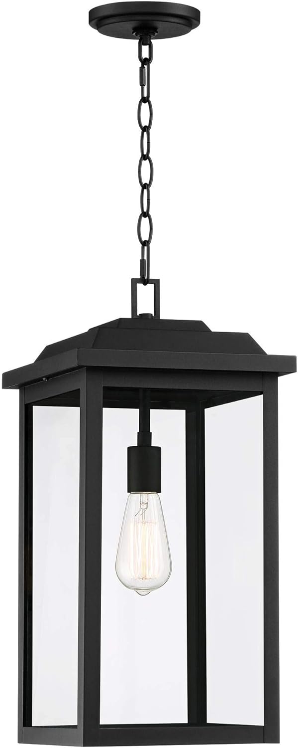 Eastcrest Modern Industrial Outdoor Hanging Ceiling Light Fixture Textured Black 21 1/2" Clear Glass Exterior House Porch Patio Outside Deck Garage Front Door Garden Home Gazebo - John Timberland