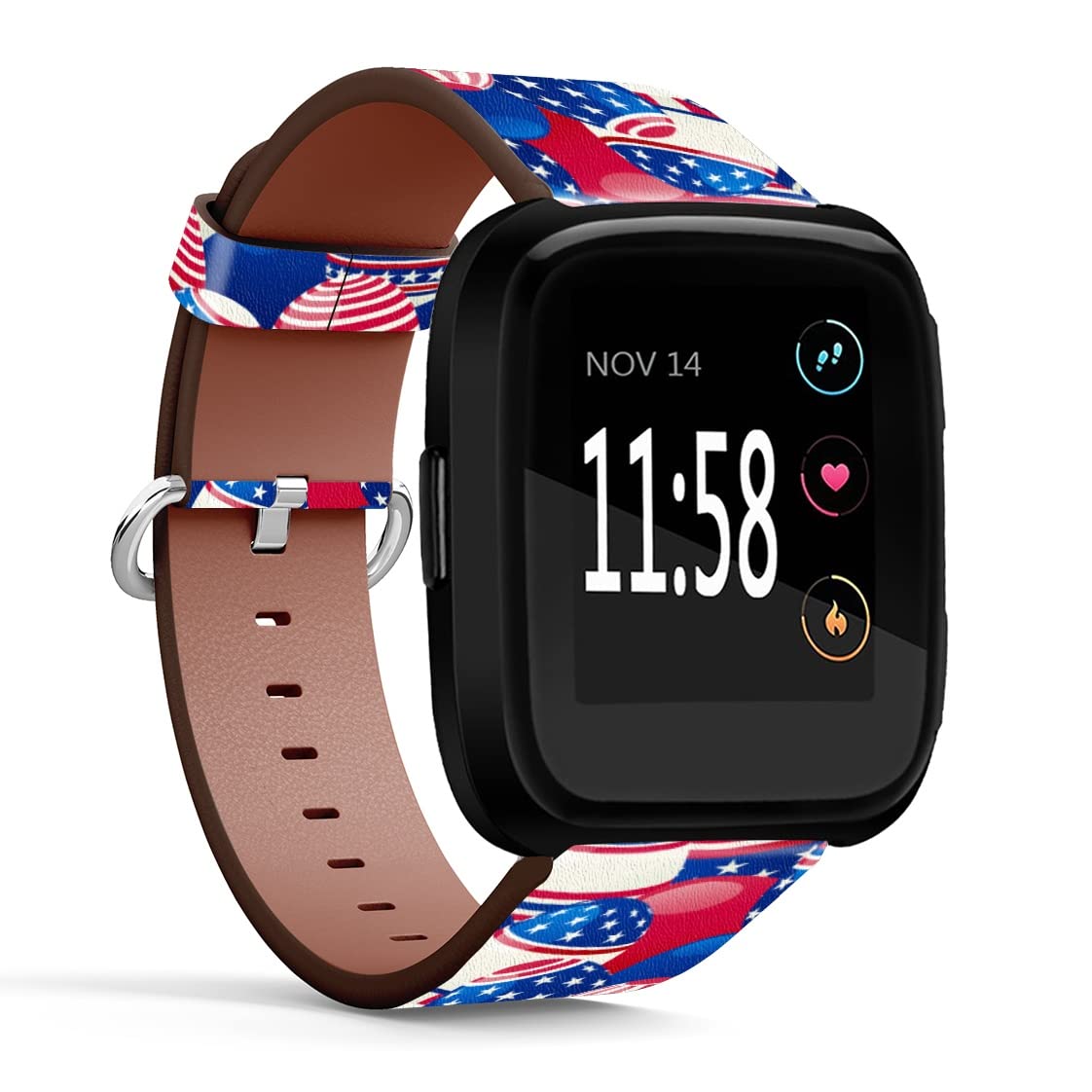 Mingdao Compatible with Fitbit Versa 2 / Versa / Versa Lite / Versa SE Patterned Leather Replacement Band (Easter Eggs Textured With Stars And Stripes Usa Flag)