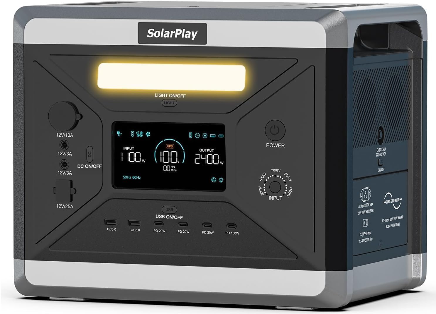 Solarplay - Estación de energía portátil, 2160 Wh LiFePO4, generador solar con salida de 2400 W, carga de CA y CC, completamente cargada en 1,5 horas para camping, autocaravana, jardín fuera de la red