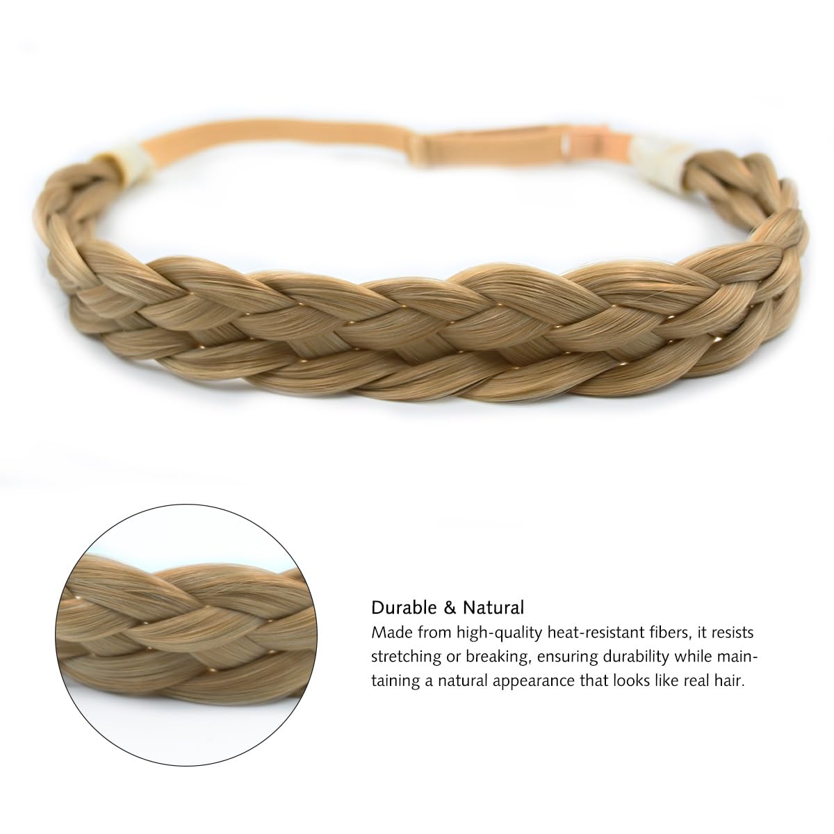 Yamel Braid Headband Adjustable 5 Strand Braided Hairbands for Women Mix Light Blonde Synthetic Hair Plait Hairband Braided Headband Elastic - Image 3