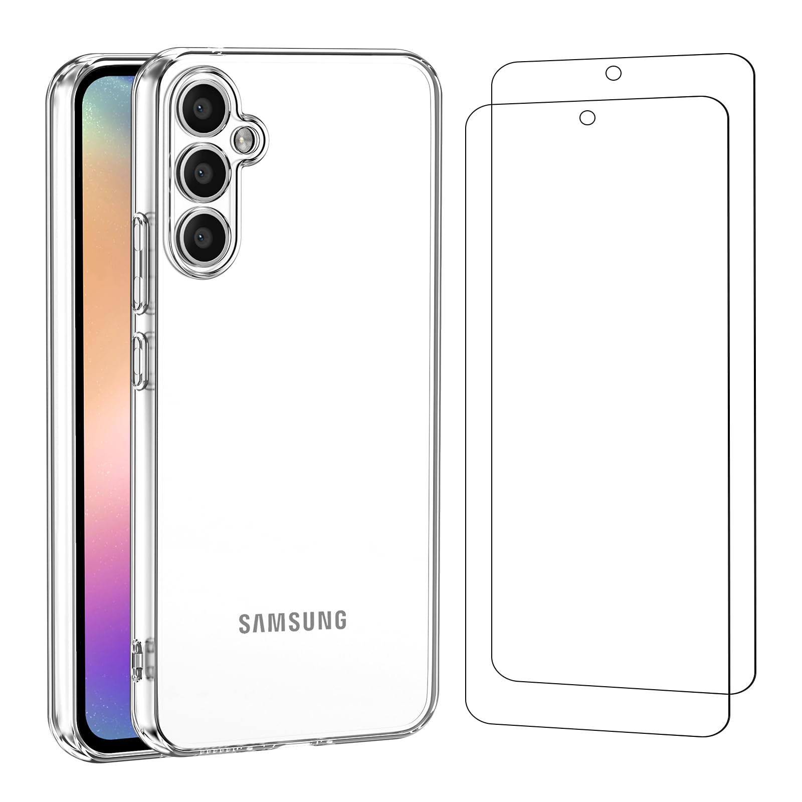NEW'C Cover per Samsung Galaxy A54 5G Gel TPU in silicone ultra trasparente e 2 × vetro temperato per Samsung Galaxy A54 5G Cristal templado