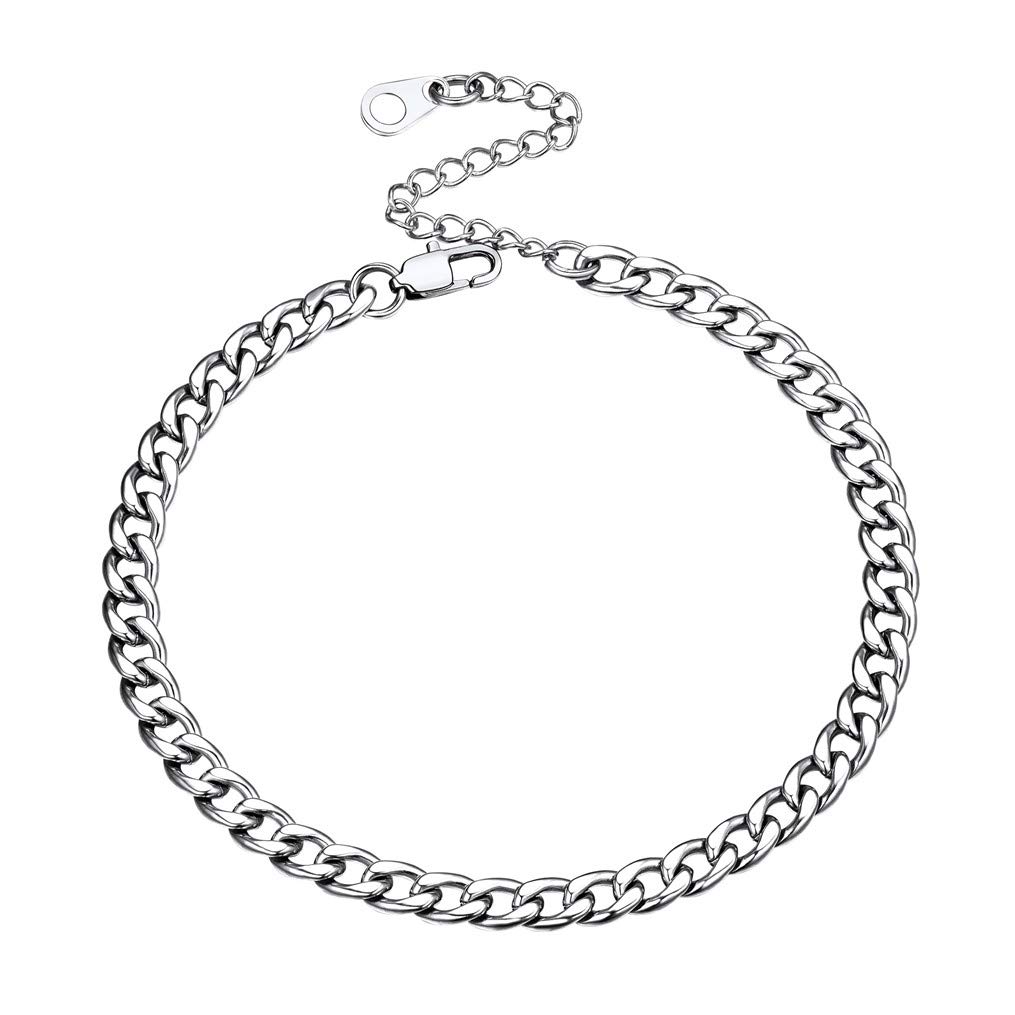 bandmax Girls 316L Stainless Steel 5MM Cuban Chain Anklets Summer Beach Party Adjustable -8.5"