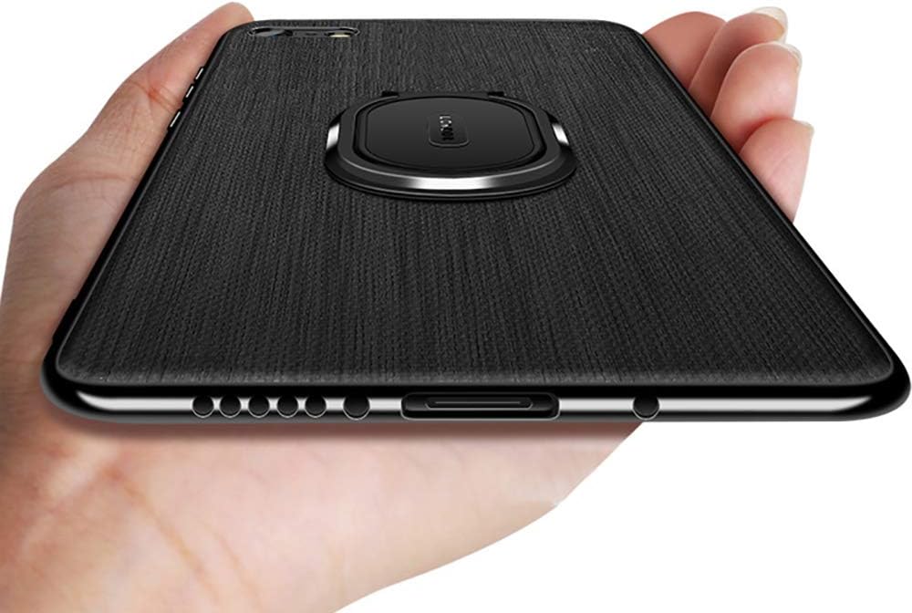 Diaxbest Leather Case Compatible with iPhone Xs Max, Slim Leather Case with Ring Holder Stand Anti-Slip Soft TPU Full Protective Shockproof Business Men Covers Compatible iPhone 6.5 inch (Black)
