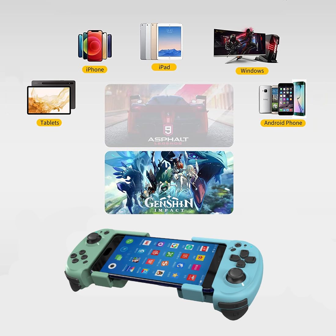 GNCHome Controlador de Juegos Móvil Inalámbrico, Control Remoto Inalámbrico para Gamepads Izquierdo y Derecho, Compatible con iOS y Android, Windows, Controlador Móvil Retráctil