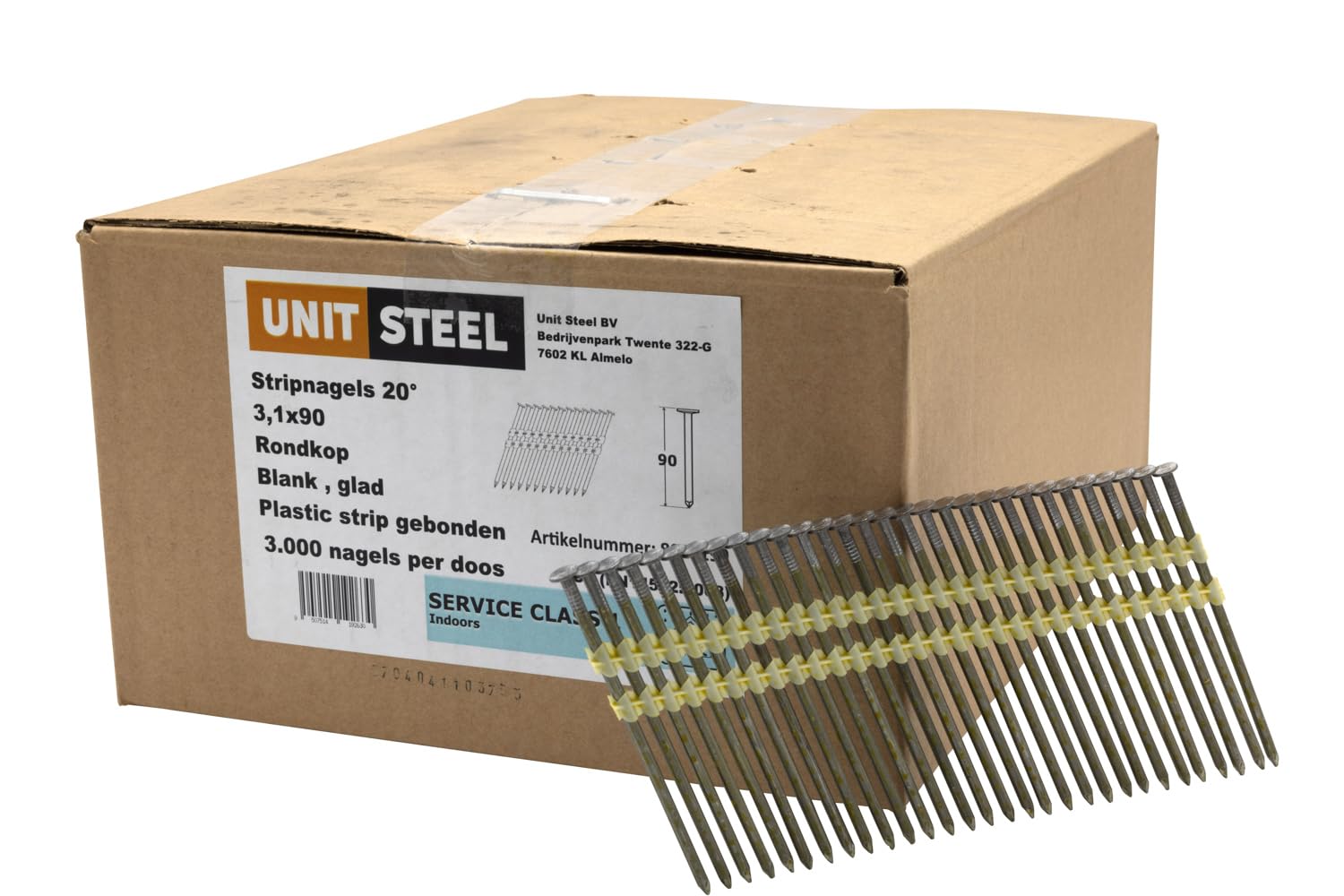 21° Rundkopf Streifennägel - 3,1X90mm, 3.000 stück, Nägel für Druckluft-Nagler, Blank/glatt, für fast alle Marken von Tackern