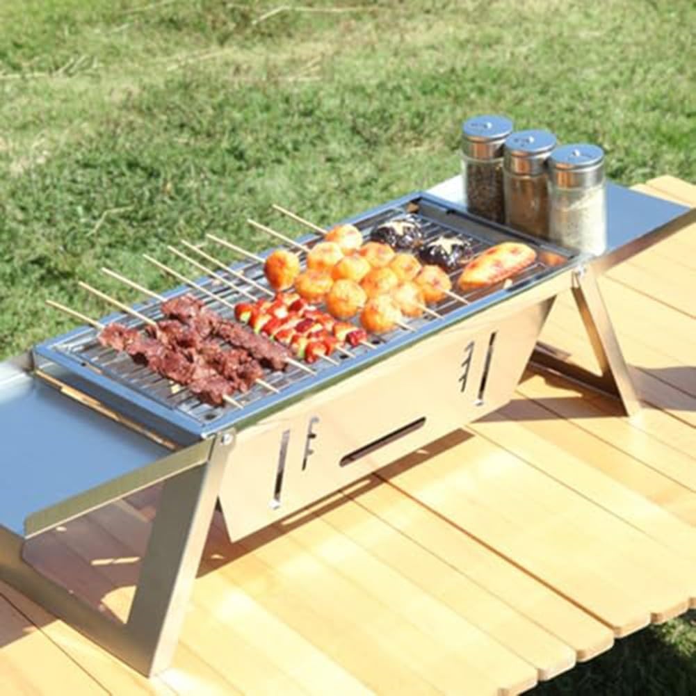 Chal Składany przenośny grill bezdymny ze stali nierdzewnej z uchwytem do przenoszenia, łatwy montaż, idealny do gotowania na świeżym powietrzu, na kemping i Nics