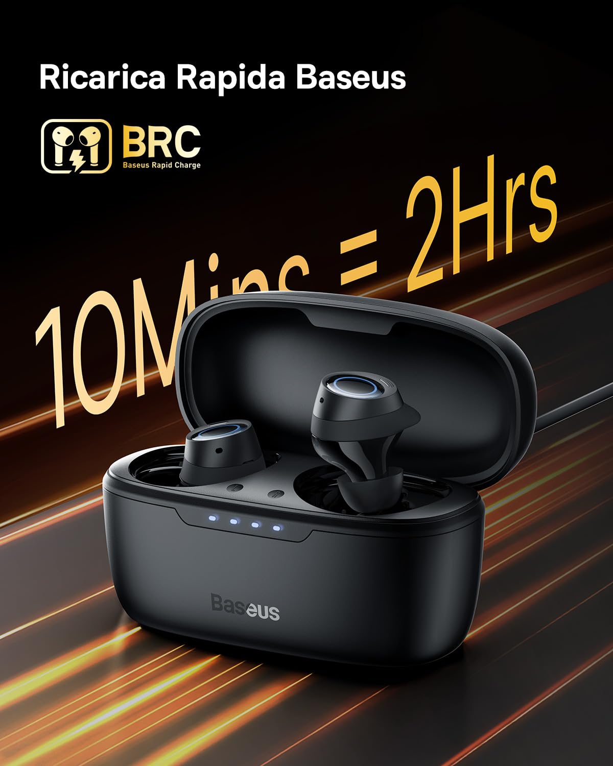 Baseus Cuffie Bluetooth con Cancellazione Attiva Ibrida del Rumore da -48dB, Riproduzione di 140 0re, Waterproof IPX6, 4 Microfoni ENC, Bassa Latenza di 0,038s, Auricolari Bluetooth 5.3 - Bowie MA10