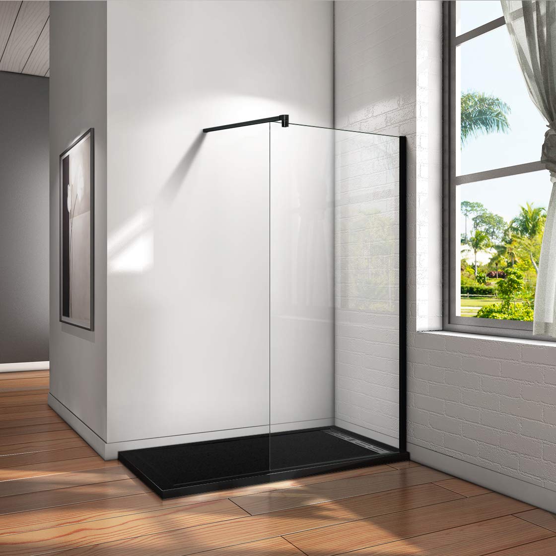 Mamparas de Ducha Pantalla Panel Fijo Perfil Negro Mate Cristal Antical 8mm Barra 140cm - 50x200cm