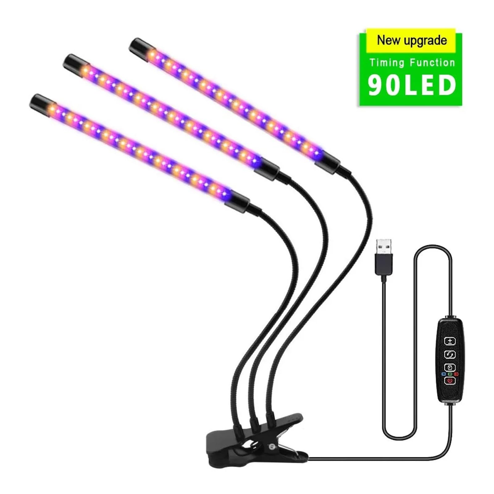 Lámpara de cultivo, Phytolamp de luz LED USB for cultivo de plantas con Control de luces de espectro completo, lámpara Phyto con Clip for plántulas de flores for el hogar, 30-150(3 Head USB-90LED)
