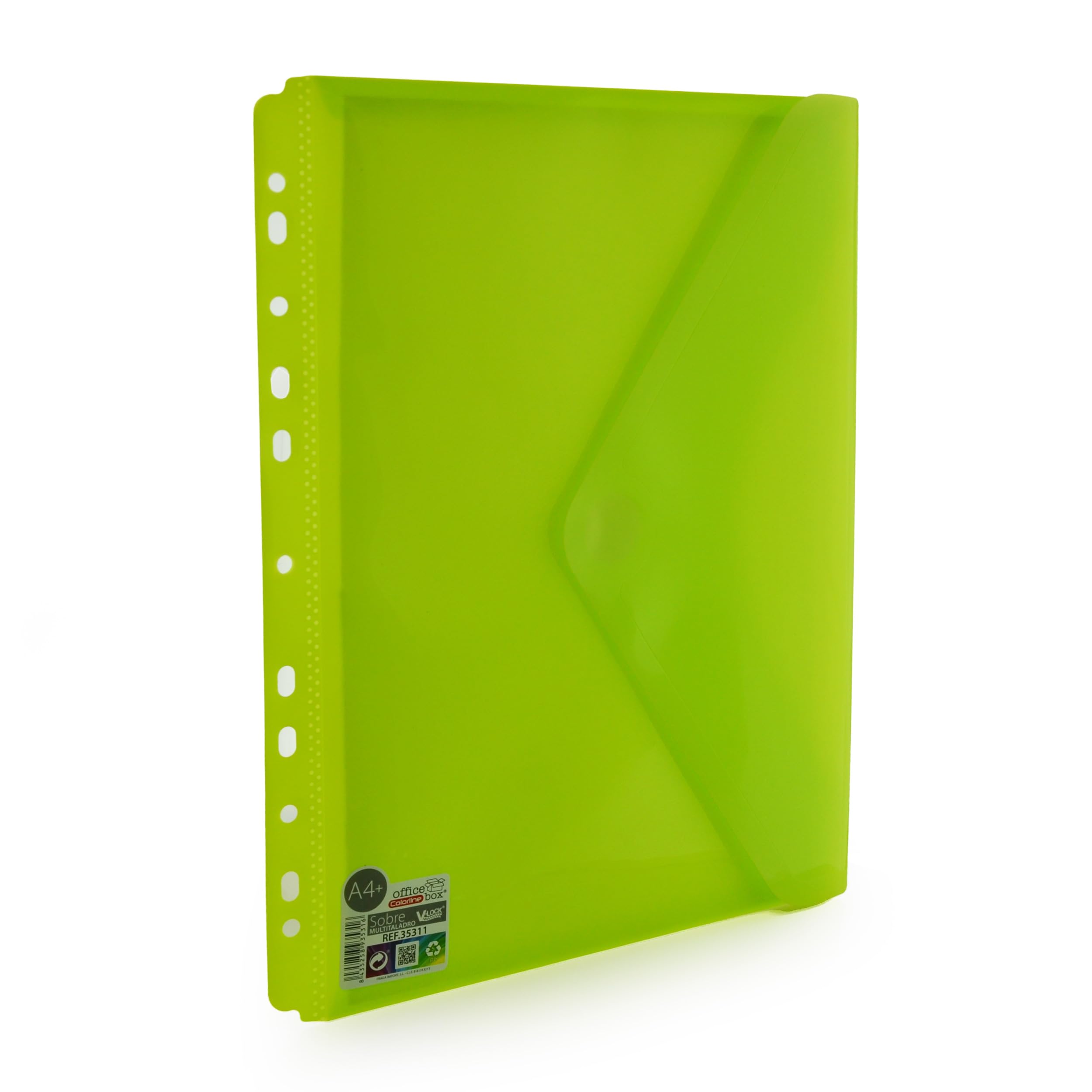 Pack de 12 Sobres con Cierre V-LOCK en Polipropileno, 100% ECO - Tamaño A4+ Para archivar en Carpetas de anillas con 12 Colores sólidos Colorline en acabado Soft Touch by Office Box.