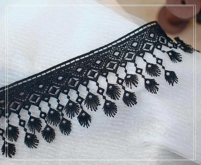 Adorno de flecos con cuentas, 1 yarda de flecos encaje bordado for coser ropa, adorno for vestido(Black)