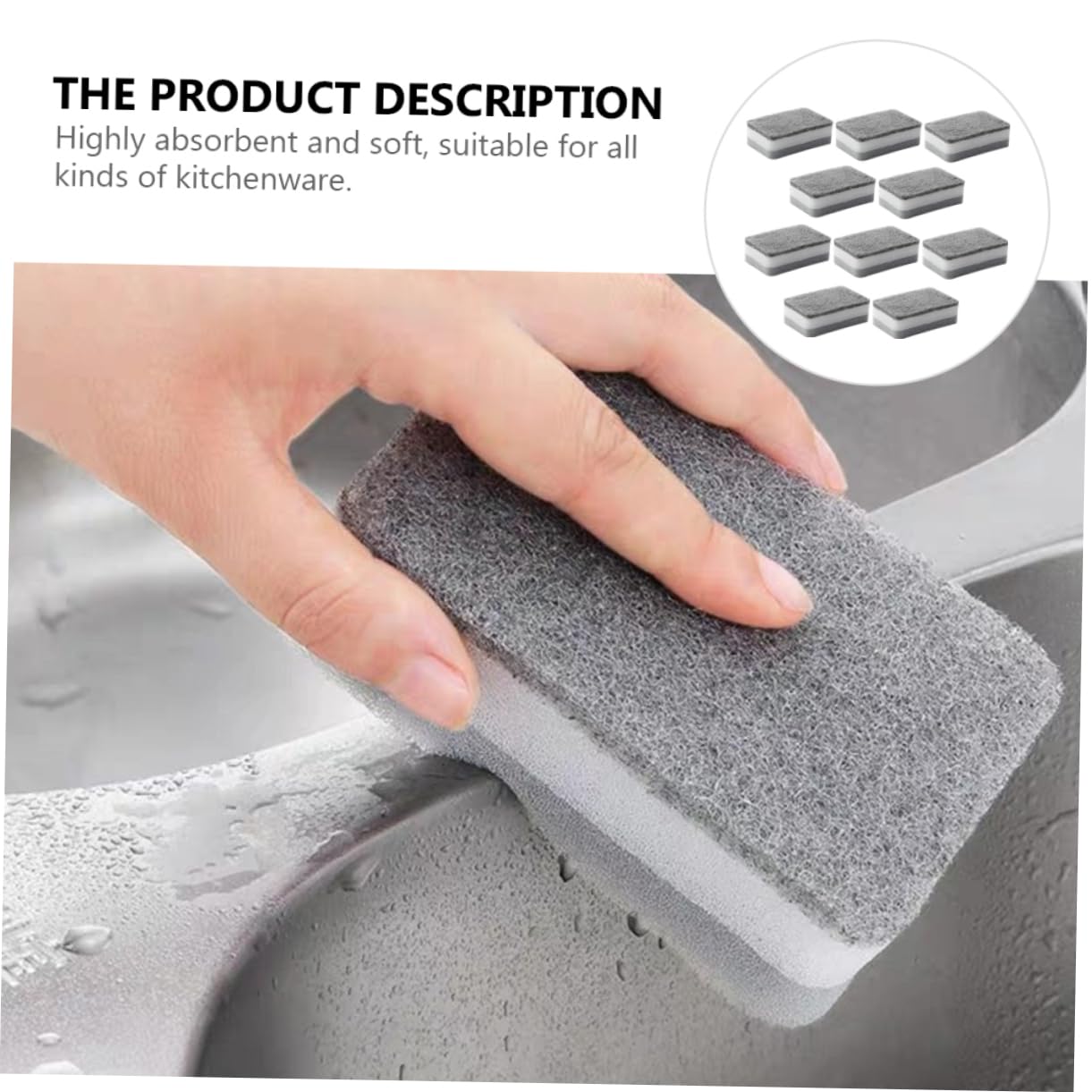 BESTYASH 3 Series Estropajo Esponjas De Cocina Depuración Absorbente Deber Fregadora De Platos Beto Doble Toallita De Limpieza De Esponja Almohadillas para Limpiar Ollas Gris 10 Piezas X 3