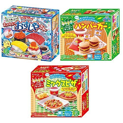 Kracie Popin Cookin 3 Item Bundle with Sushi, Hamburger, Piza