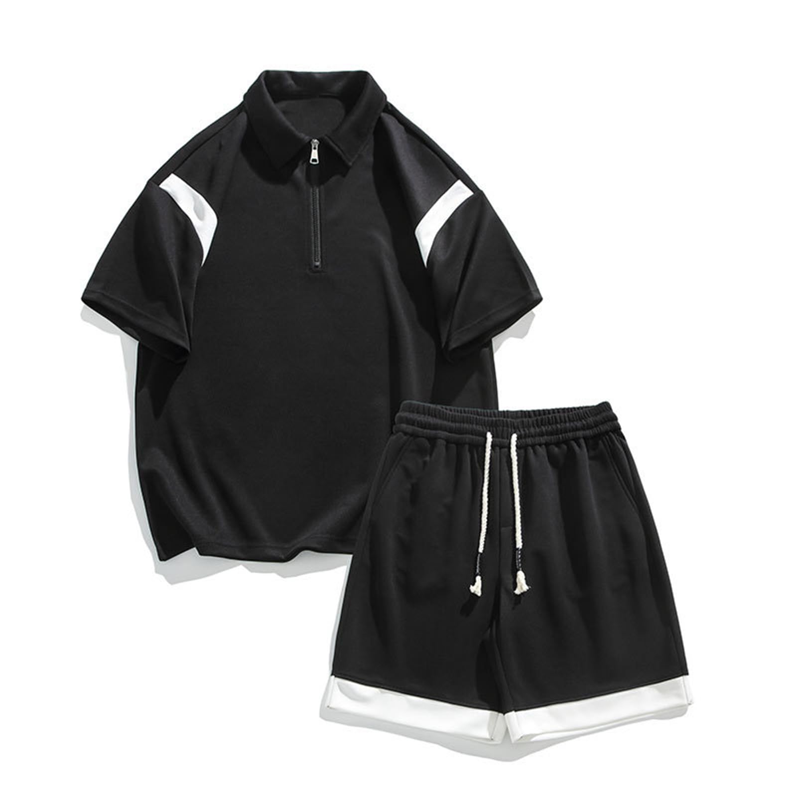 Męskie 2-częściowe stroje Koszulka polo z krótkim rękawem Sznurek Elastyczny pas Szorty Zestaw Letni dres