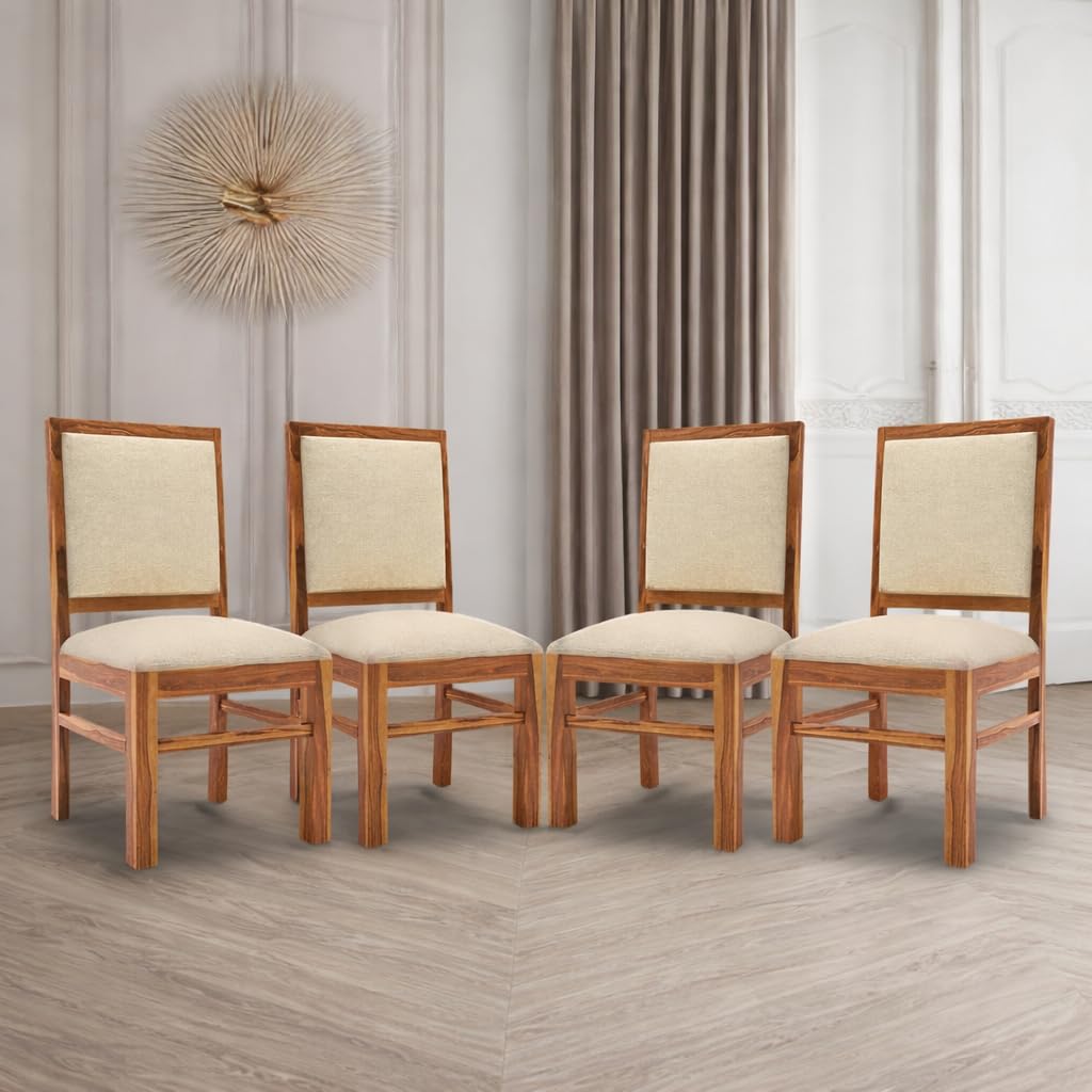 VK Furniture Solid Sheesham Wood Dining Study Multipurpose Chair | Set of 4 for Chair for Home & Office |Honey Finish with Cream Cushions |Pre Assembled (Ready to Use)-image-32