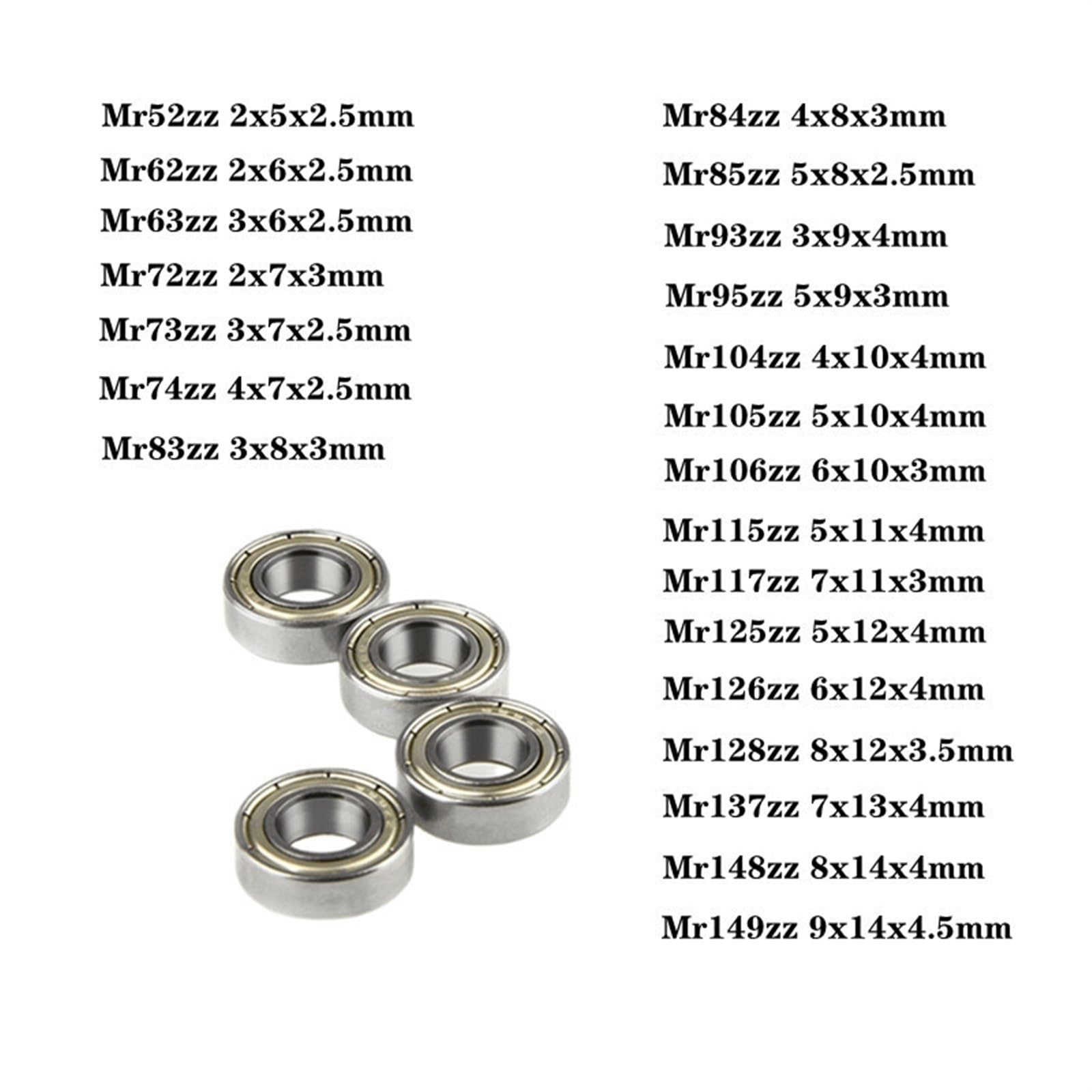 Lote de 10 rodamientos de Bolas con blindaje metálico de la Serie MR: MR52ZZ, MR63ZZ, MR85ZZ, MR95ZZ, MR128ZZ y MR137ZZ.(Mr95zz 5x9x3mm)