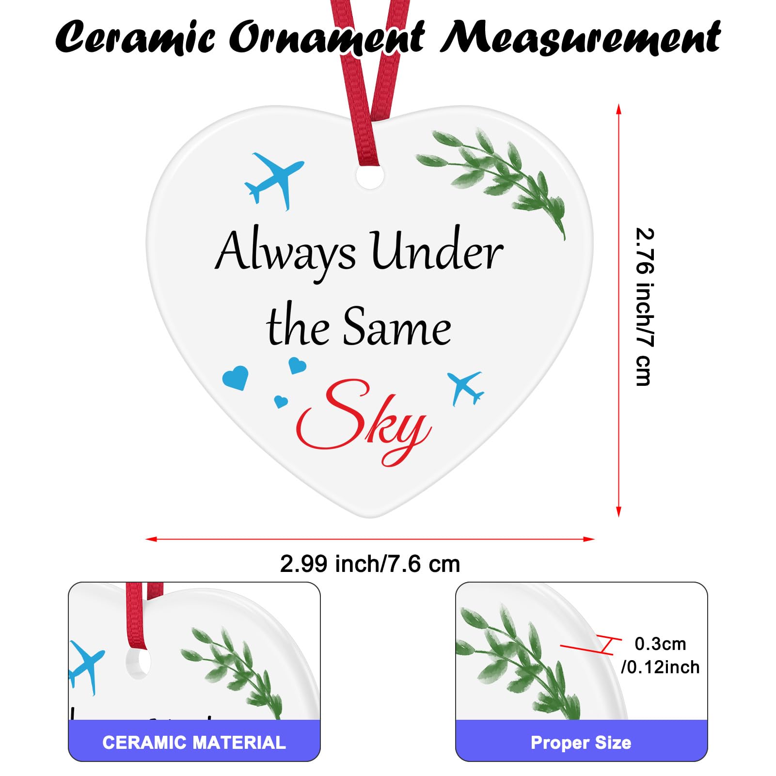 Long Distance Gifts Christmas Ornament Distance Gifts for Best Friends Couple Going Away Gift for Women Men Ceramic Heart Keepsake for Friends Family Farewell Present Always Under the Same Sky - Image 2