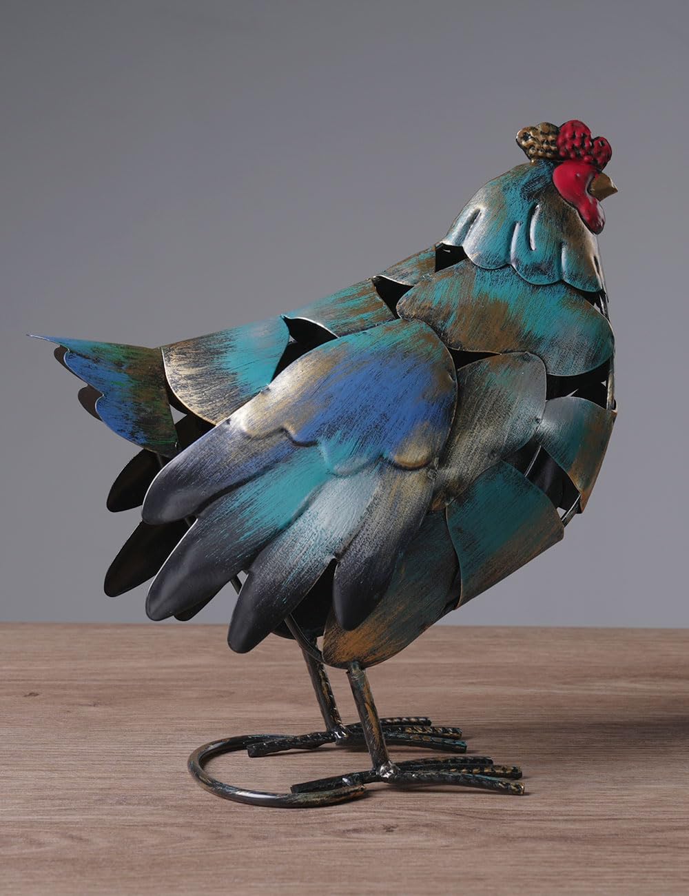 HAUCOZE Gallo Estatua Metálico Escultura Animal Figura Moderna Decoración Interior Adorno Arte Hogar Regalo para Salón Oficinas Comedor 27cm