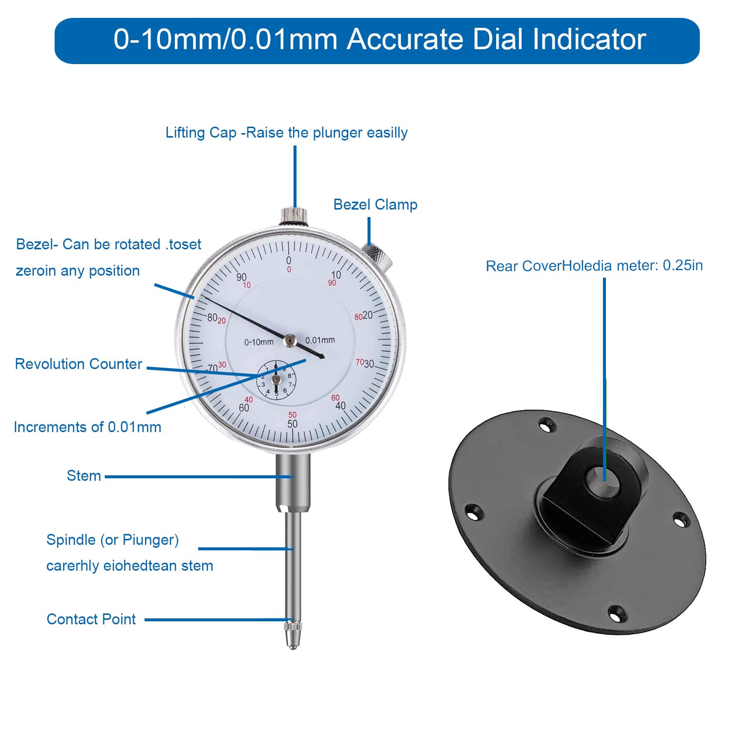 Medidor de rotor de freno de disco con medidor de 0 – 10 mm (resolución de 0,01 mm), comprobador de resistencia al impacto del disco de freno del coche, tornillo de sujeción con brazo
