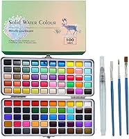 ArtLab Supplies 100 Colors Watercolor Paint Set - Portable Travel Kit with 4 Brushes, Non-Toxic Washable for Beginners, Kids, Adults & Artists