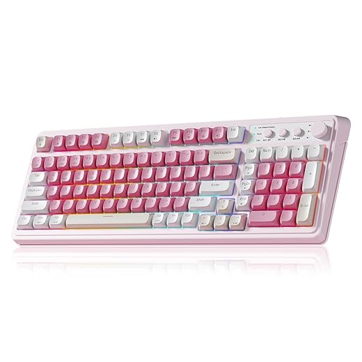 AULA 99 Key Keyboard, Wireless Gaming Keyboard Bluetooth Computer Keyboards Creamy Cute with Number Pad RGB Backlit Tri-Mode BT/2.4GHz/USB-C - Pink