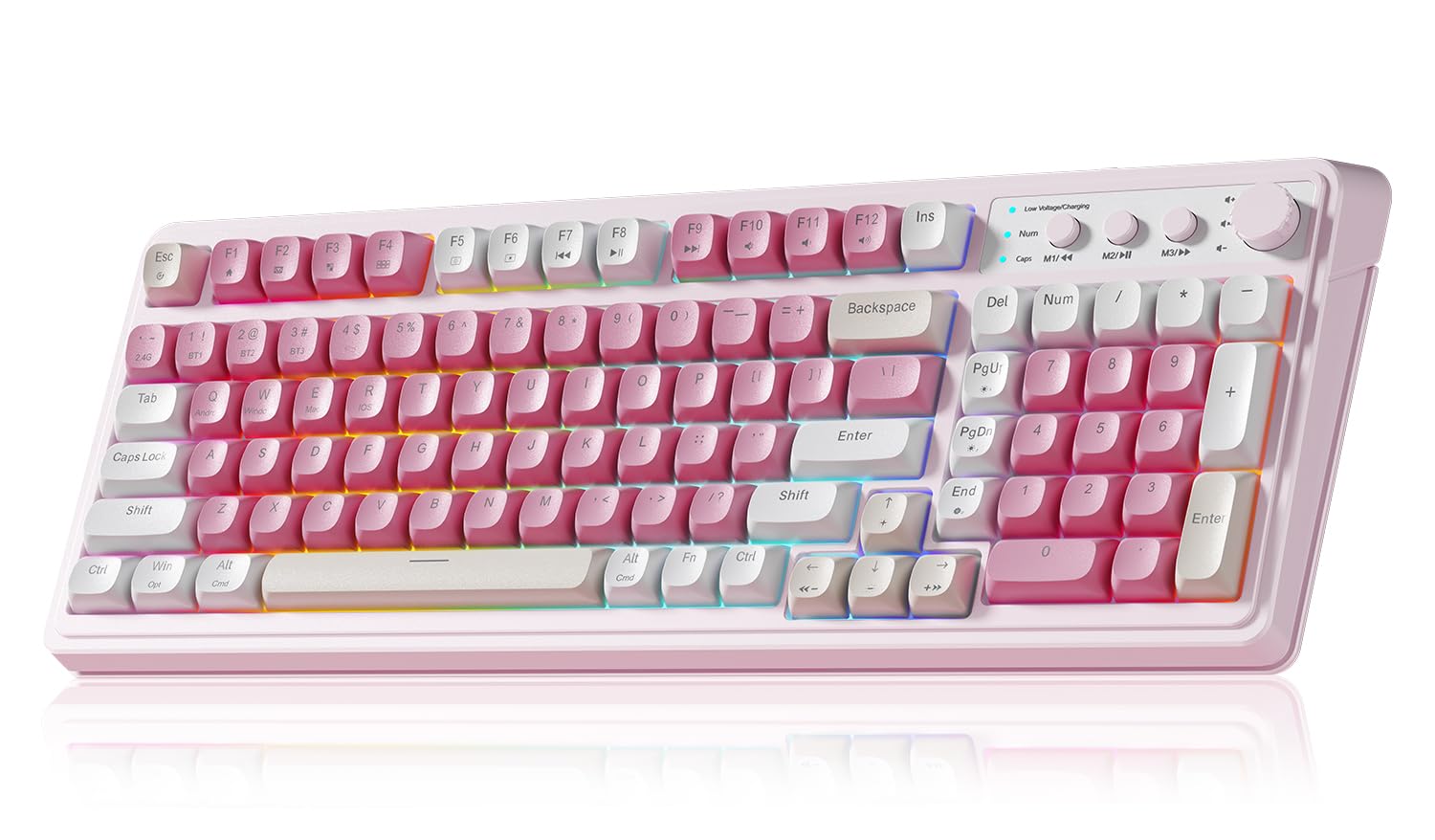 AULA 99 Key Keyboard, Wireless Gaming Keyboard Bluetooth Computer Keyboards Creamy Cute with Number Pad RGB Backlit Tri-Mode BT/2.4GHz/USB-C - Pink
