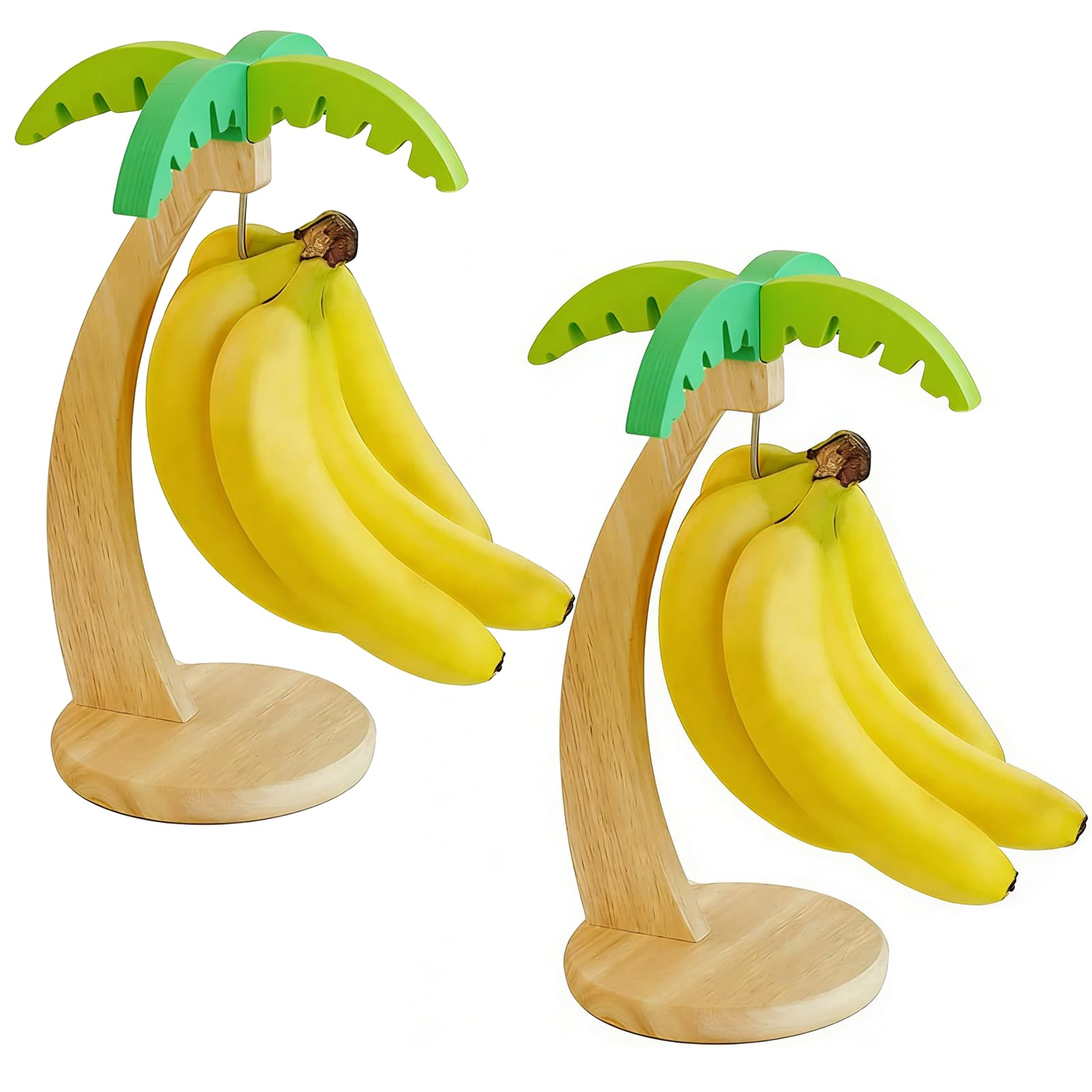 KFSCIP 2 Pcs Banana Holder, Banana Hook and Banana Hanger, Banana Tree Stand for Fresh Bananas, Wooden Fruit Bowl with Banana Hook, Dual Banana Stands Measuring 15 by 33 by 2 cm