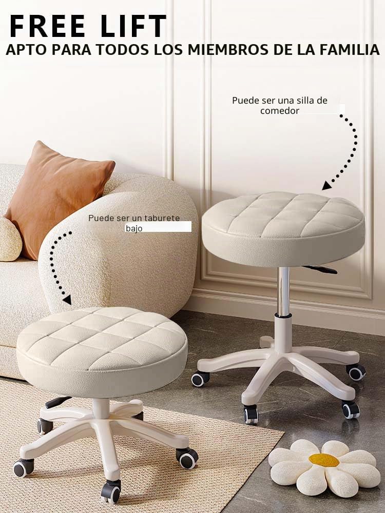 Silla giratoria compacta con Ruedas y polea Redonda de Cuero PU, Altura Ajustable, diseño Giratorio, Silla de Oficina para dibujantes, Taburete de salón SPA, Silla de Oficina para el hogar.