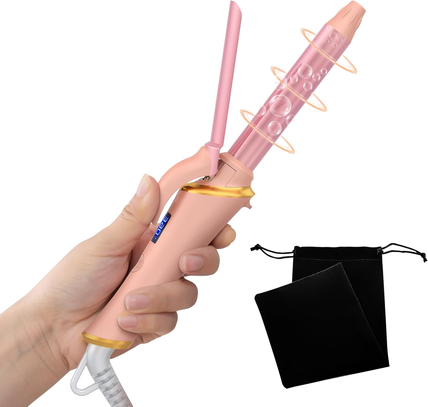 Mini Curling Iron Wand for Short Hair, Ukliss Travel Friendly Dual Voltage Mini Hair Curler, Ceramic Curling Wand for Versatile Styling, Portable and 60 Mins Auto-Off, 5 Heat Settings, Pink 3/4 inch