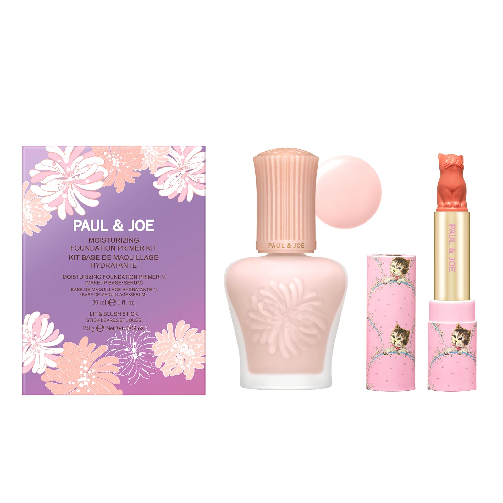 PAUL & JOE Moisturising Foundation Primer Kit 00 with Lip & Cheek Stick, 30ml, 2.8g