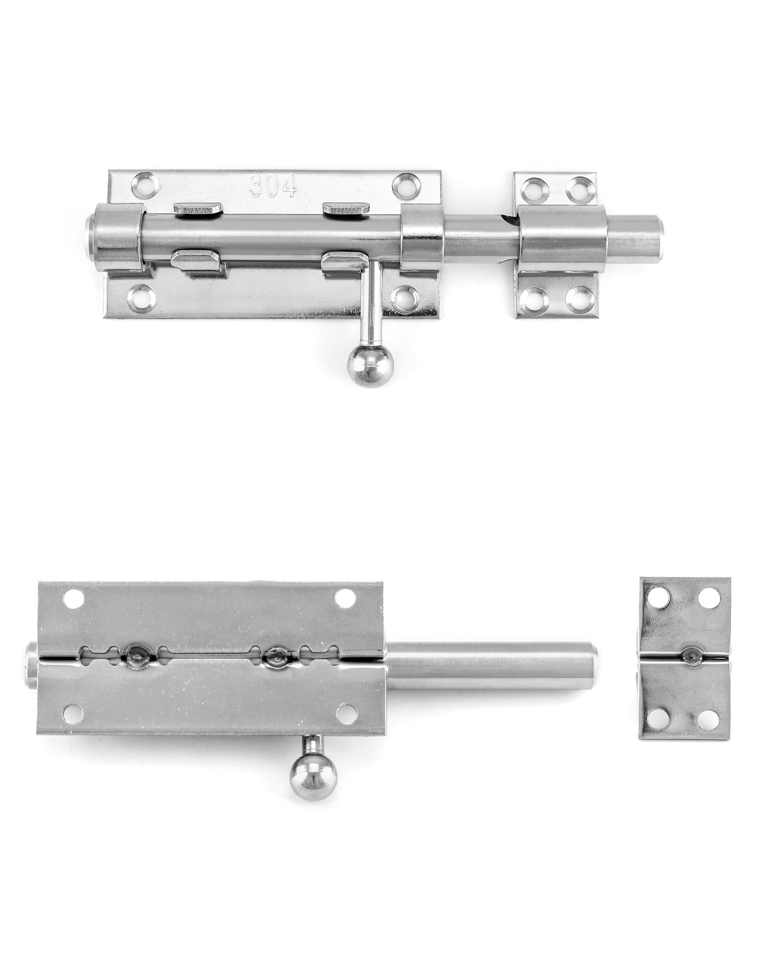 QWORK Schieberiegel, Torriegel, 4 Stück, 16 cm, robuster 304 Edelstahl, Sicherheitsriegel, Türriegel mit Vorhängeschloss und Befestigungsschrauben für Türen, Schränke, Kühlschränke