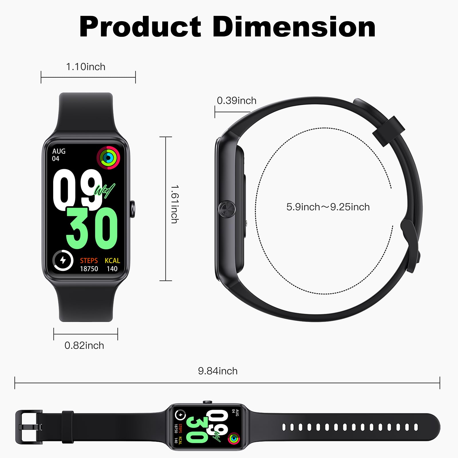Monitor de actividad física con frecuencia cardíaca 24/7, 104 modos deportivos, monitor de sueño, presión arterial de oxígeno en sangre, IP68, resistente al agua, contador de calorías, podómetro