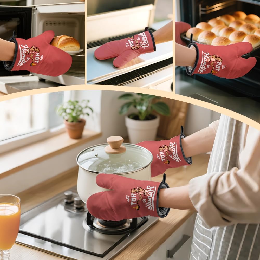 Too Hot to Handle Funny Oven Mitts and Pot Holders Sets, Retro Kitchen Decor Oven Mitts for Women, Baking Gifts for Her Housewives, Housewarming Present for Bakers, Hostess Gifts for Mom Wife - Image 6