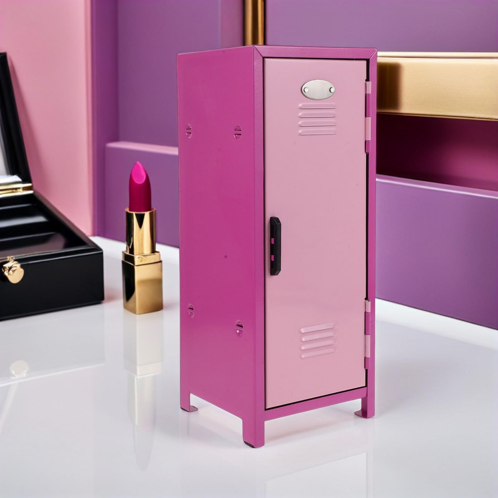 Kleiner Kosmetik Aufbewahrungsbox aus Eisen mit Deckel Multifunktionaler Make Up Organizer für Schreibtisch Rosa mit Mehreren Fächern für Hautpflege und Beauty Zubehör