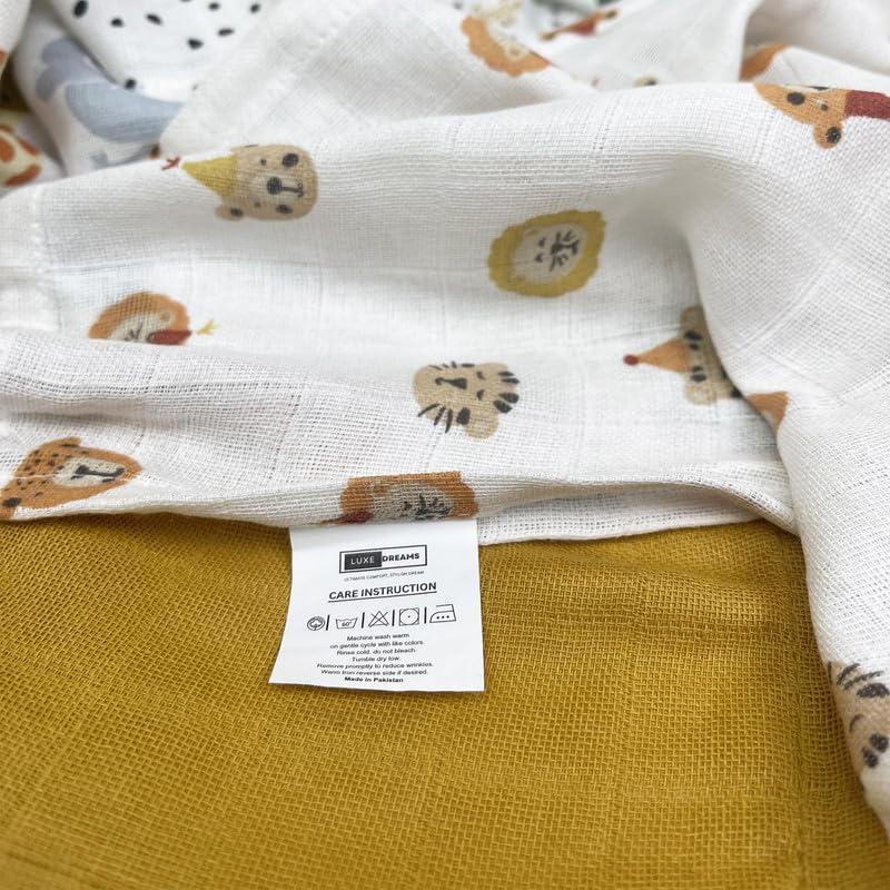 Luxe Dreams Muslin Cloths for Baby Pack of 6 Swaddles Blanket Soft & Breathable 100% Cotton Muslin Squares (65 x 65 cm) Burp Cloth for Newborn Baby Boys & Girls - Image 4