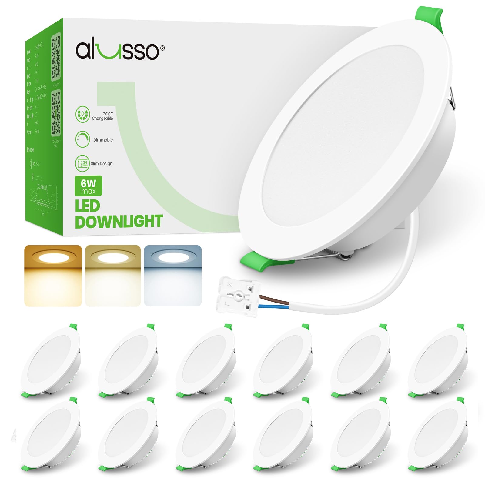 ALUSSO IP65 LED Downlights Ceiling Dimmable 6W 650LM Cutout 75-85MM 12 Pack