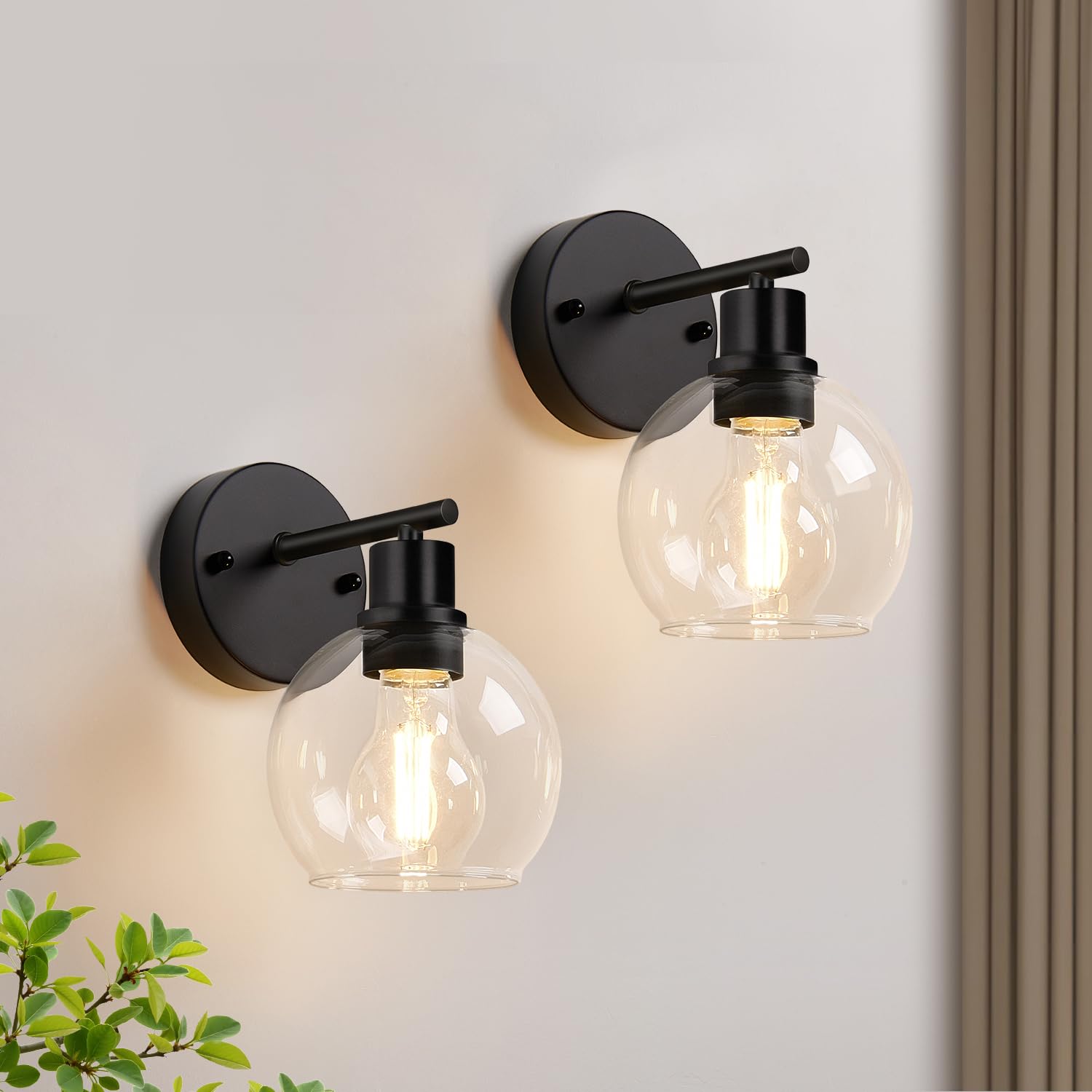 Photo 1 of Indoi Matte Black Wall Sconces Set of 2, Clear Glass Vanity Light Fixtures with E26 Base, Reversible Up or Down Wall Lights for Living Room, Bathroom, Bedroom, Hallway, Kitchen
