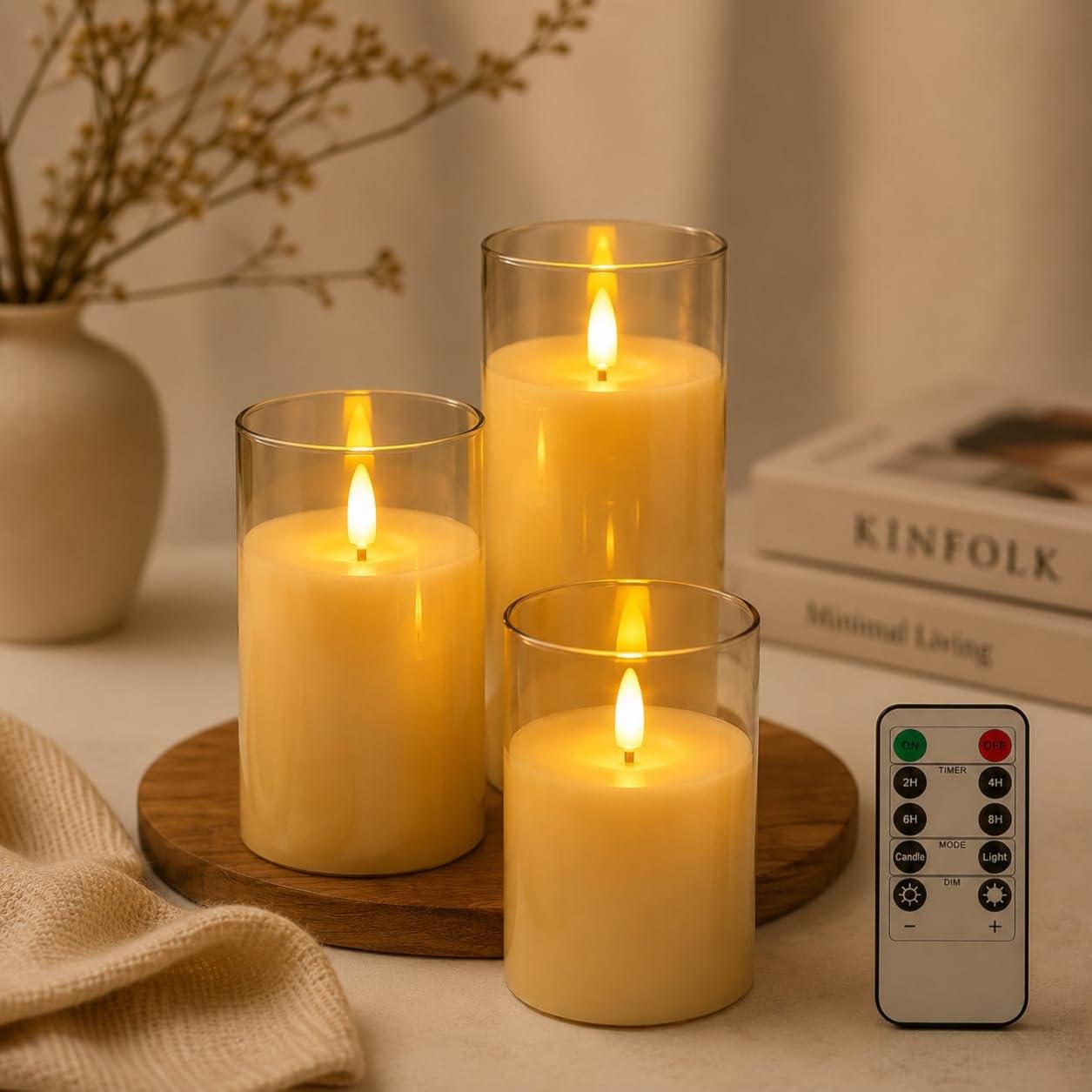 Set of 3 LED Swing Flameless Candles with Remote & Timer | Battery Operated 3D Wick Pillar Lights for Diwali, Wedding, Home Party & Festive Decoration (White)-image-49