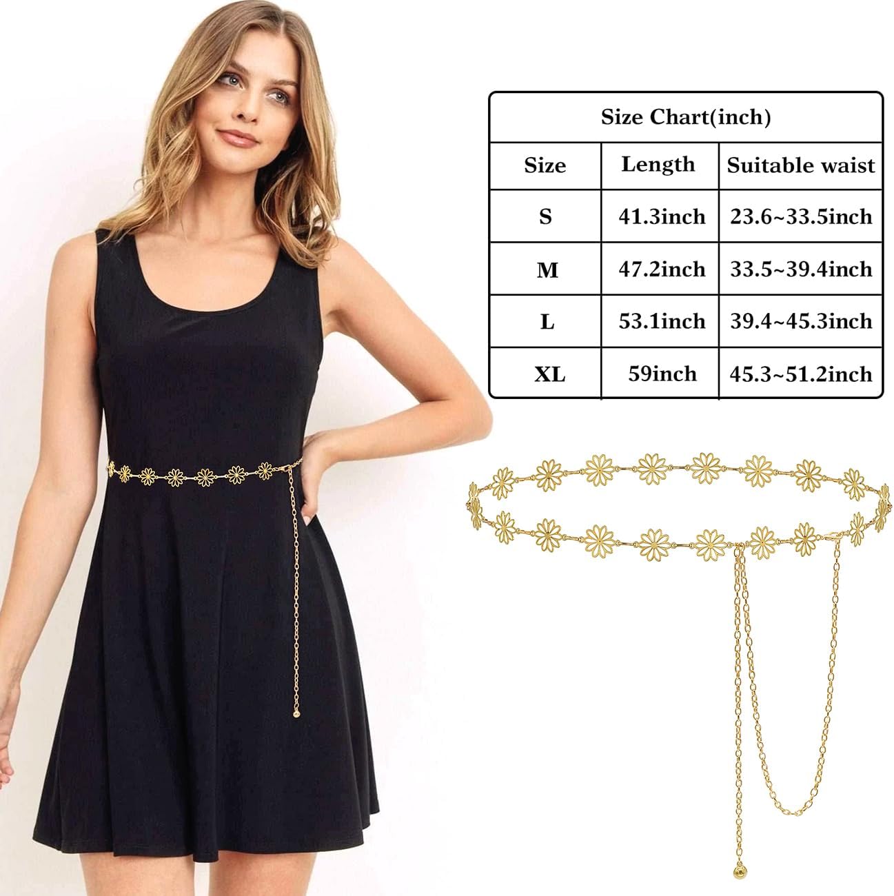 Small Flower Metal Waist Chain Belt Adjustable for Women image 3